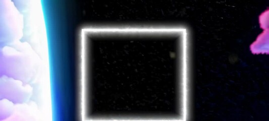 Wall Mural - glowing frame transitions over vibrant clouds and planetary space background