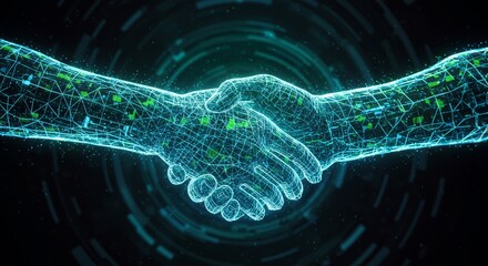 Wall Mural - handshake: collaboration in the tech age - symbolizing partnership, technology, innovation, connecti