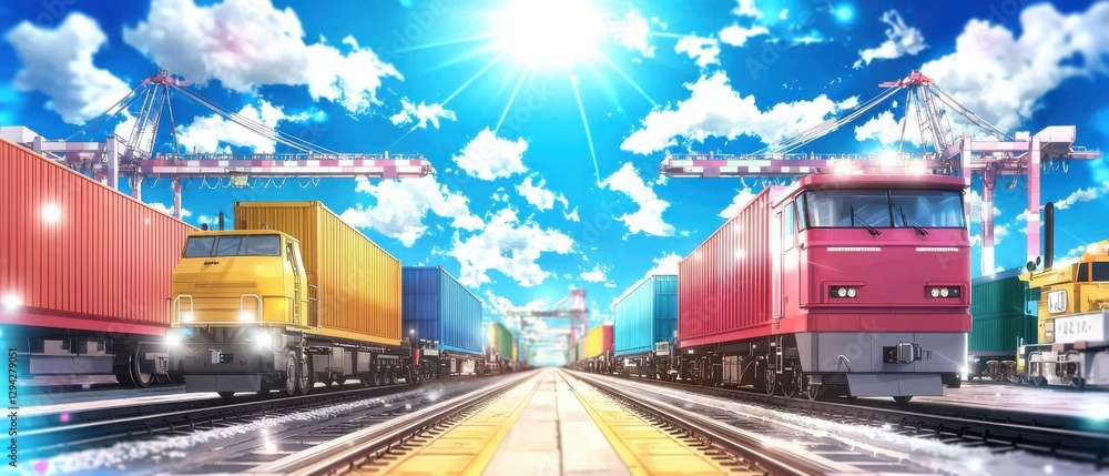 Container Train Animation Ilustracja bez tantiem: Intermodal Freight Transportation and Logistics ...