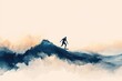 © Design - Silhouetted surfer gracefully rides a powerful ocean wave, a serene watercolor painting.