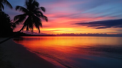 Wall Mural - Spectacular Sunset over Tropical Beach Paradise