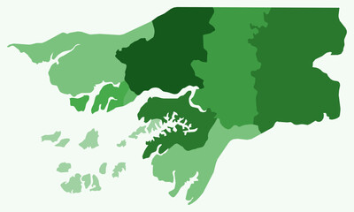 map of guinea-bissau with regions. just a simple country border map with region division. green colo