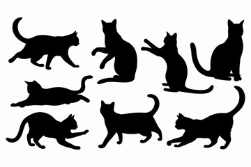 Naklejka na meble Cats black set, Cat silhouette set, black cats in different poses, Cat Illustration Vector Art & Graphics, Isolated on White Background