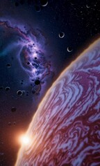 Wall Mural - surreal cosmic journey through colorful nebula and orbiting planets