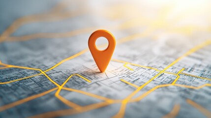 Wall Mural - map with location pin in bright orange color on a minimalist background for navigation and travel pu