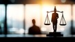 © Marketplace - Silhouette of justice scales backlit by soft diffused light with a blurred legal authority figure in the background emphasizing the concepts of impartiality ethical principles and judicial wisdom