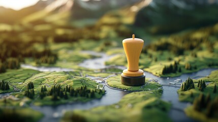 Wall Mural - yellow button marking a location on a detailed map with a pin symbol for navigation and location tra