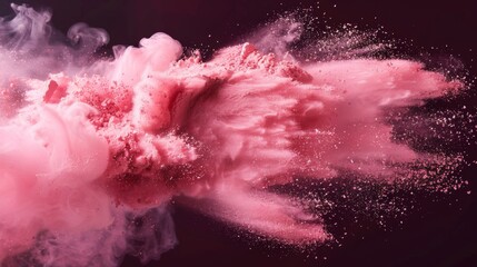 Leinwandbilder - A dynamic eruption of pink powder fills the air against a dark backdrop, creating a striking visual effect reminiscent of an artistic celebration at twilight.