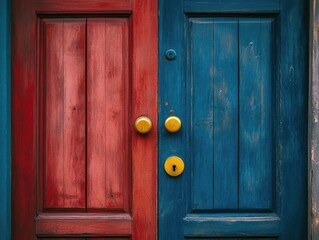 Sticker - Red and Blue Door with Yellow Knob