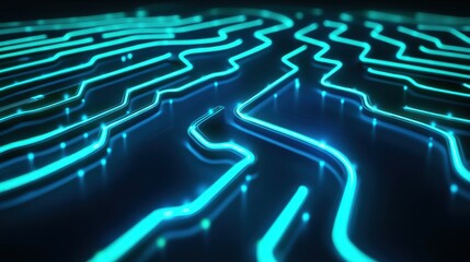 Wall Mural - futuristic abstract circuit board design with glowing blue lines