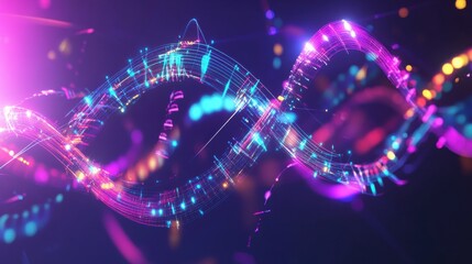 Wall Mural - abstract colorful waves with light effects and musical notes design