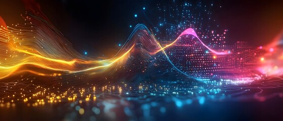 Glowing High Tech Abstract Backdrop with Pulsating Digital Energy Flows Representing Advanced Computing Processes and Data Storage