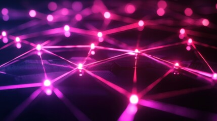 Wall Mural - abstract network visualization with vibrant pink and purple lights