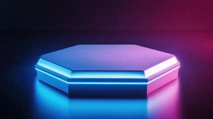 Wall Mural - futuristic hexagonal display platform with neon light effects