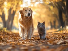 Dog And Cat Autumn Tree Free Stock Photo - Public Domain Pictures