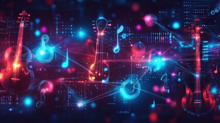 Wall Mural - colorful abstract music background with instruments and notes