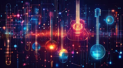 Wall Mural - abstract digital art of musical instruments with vibrant colors