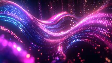 Wall Mural - abstract colorful wave background with glowing particles and light