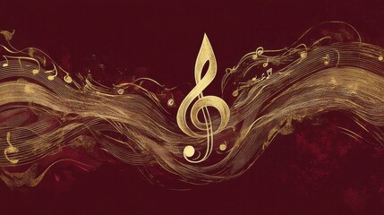 Wall Mural - elegant musical notes with treble clef on dark red background