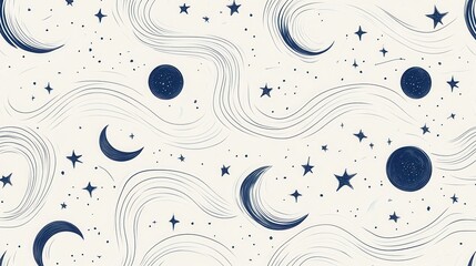 Wall Mural - Starry Night Sky with Swirling Patterns and Celestial Elements