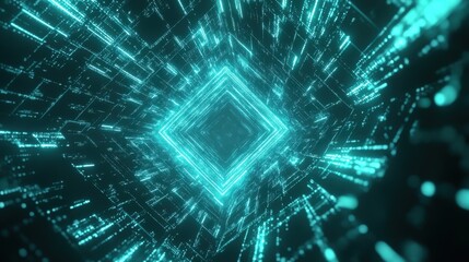 Wall Mural - futuristic digital tunnel with glowing blue particles and lines