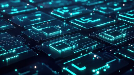 Wall Mural - digital circuit board design with neon glow and abstract elements