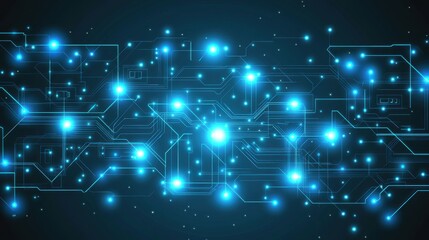 Wall Mural - futuristic blue circuit board with glowing connections and nodes