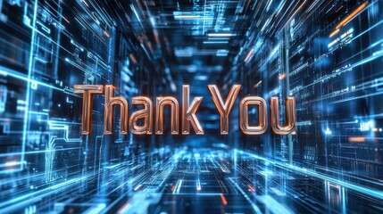 Wall Mural - glowing thank you message in futuristic digital space background