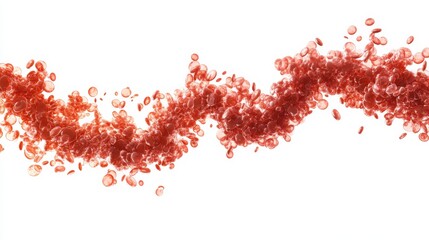 Wall Mural - flowing red liquid with bubbles on white background for science
