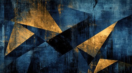 Wall Mural - Abstract Blue and Gold Geometric Background with Grunge Texture