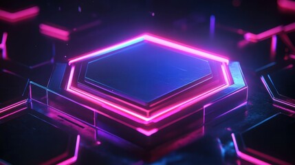 Wall Mural - futuristic neon hexagonal pattern with vibrant lighting effects