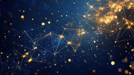 Wall Mural - abstract background with golden lights and network connections