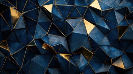 Wall Mural - abstract geometric background with dark blue and gold triangles