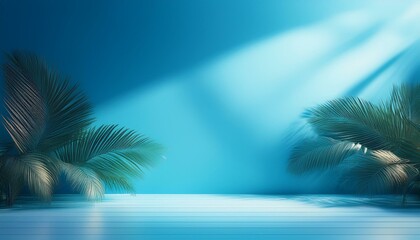 Wall Mural - abstract blue color gradient studio background for product presentation empty room with shadows of w
