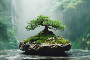 Canvas Print - Bonsai Tree by Waterfall