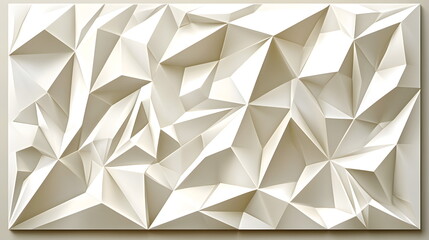 Textured wall art with geometric shapes and light tones creating an abstract three-dimensional effect indoors.
