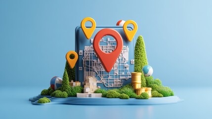 Wall Mural - map with location pin pointer icon representing navigation and geographic tracking