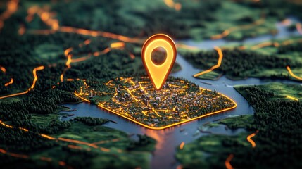 Wall Mural - digital map displaying pinpoint location with highlighted area and map navigation features