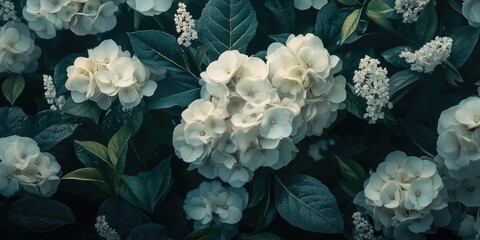 Canvas Print - White flowers with green leaves