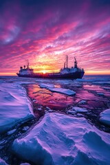 Wall Mural - Ship Sailing at Sunset