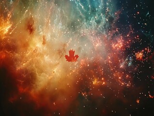 Wall Mural - maple leaf in galaxy