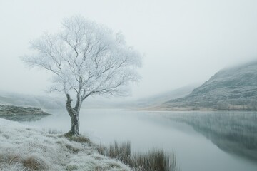 Wall Mural - lone tree on lake edge
