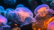 © meka - Mesmerizing Jellyfish, A Deep Dive into an Underwater Symphony of Bioluminescence and Graceful Motion Captivating Aquatic Elegance
