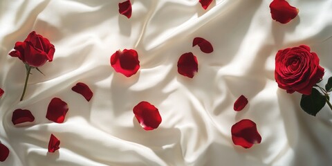 Sticker - Red rose petals on white fabric