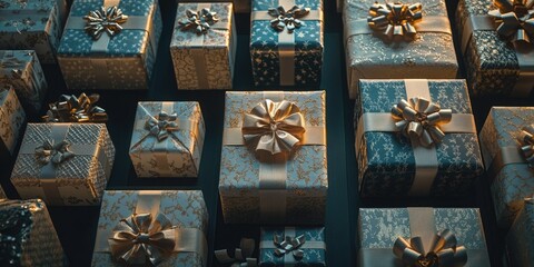 Canvas Print - Wrapped gifts in shades of blue and gold