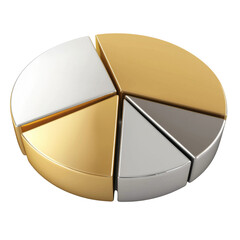 Leinwandbilder - modern pie chart model in gold and silver colors, showcasing sleek design with four segments. This stylish representation is perfect for visualizing data in contemporary way
