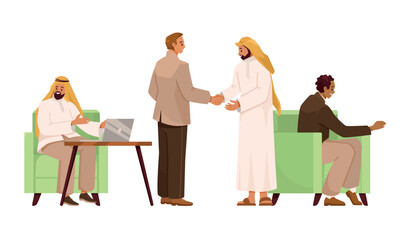 Fototapete - Arab Businessman in Office Working Engaged in Business Deal Vector Illustration