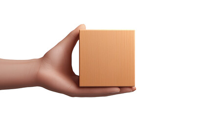 Wall Mural - Hand balancing wooden cube, a study in contrast, shadow and minimalist design on dark backdrop