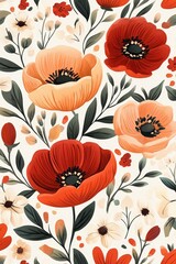 Naklejka na meble Seamless Floral Pattern, Watercolor Wildflowers, Botanical Drawings, Dreamy Aesthetic Background