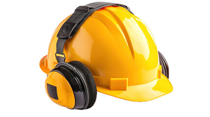 construction safety gear hard hat and ear protection industrial workshop equipment photography brigh